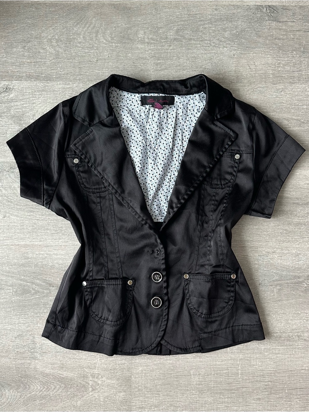 Y2K Seductions Black Short Sleeve Tailored Satin Blazer